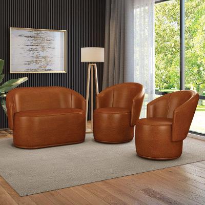 Sofá Namoradeira E 2 Poltronas Orgânica Para Sala Malu Sintético Pu Nozes M11 - D'rossi