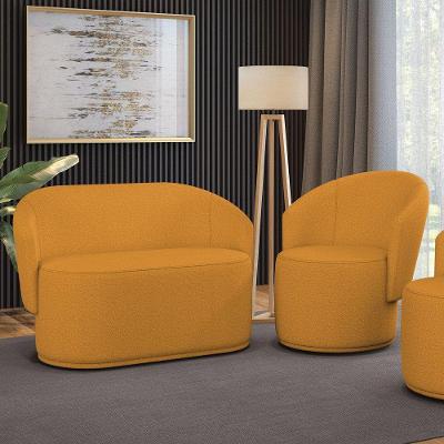 Sofá Namoradeira E Poltrona Orgânica Para Sala Malu Bouclê Mostarda M11 - D'rossi
