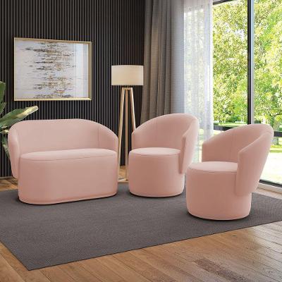 Sofá Namoradeira E 2 Poltronas Orgânica Para Sala Malu Veludo Rosê M11 - D'rossi