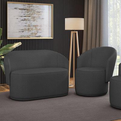 Sofá Namoradeira E Poltrona Orgânica Para Sala Malu Bouclê Grafite M11 - D'rossi