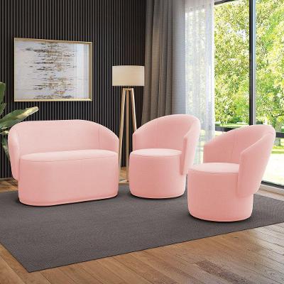 Sofá Namoradeira E 2 Poltronas Orgânica Para Sala Malu Suede M11 - D'rossi Rosa Bebê