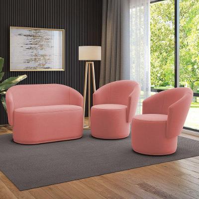 Sofá Namoradeira E 2 Poltronas Orgânica Para Sala Malu Suede M11 - D'rossi Rose