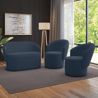 Sofá Namoradeira E 2 Poltronas Orgânica Para Sala Malu Suede Azul Marinho M11 - D'rossi