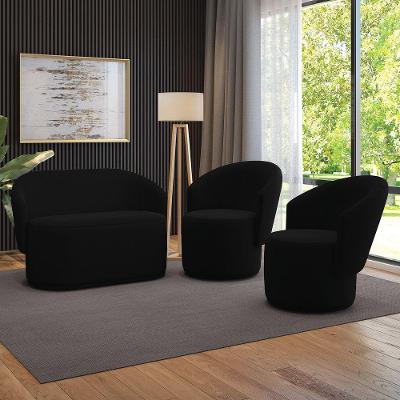 Sofá Namoradeira E 2 Poltronas Orgânica Para Sala Malu Suede M11 - D'rossi Preto