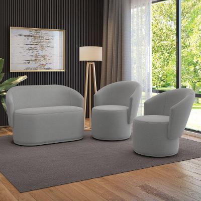 Sofá Namoradeira E 2 Poltronas Orgânica Para Sala Malu Suede Cinza M11 - D'rossi