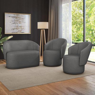 Sofá Namoradeira E 2 Poltronas Orgânica Para Sala Malu Sintético Grafite M11 - D'rossi