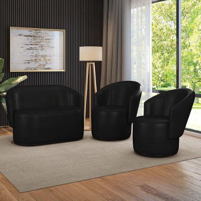 Sofá Namoradeira E 2 Poltronas Orgânica Para Sala Malu Sintético Pu M11 - D'rossi Preto