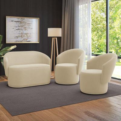 Sofá Namoradeira E 2 Poltronas Orgânica Para Sala Malu Suede Bege M11 - D'rossi