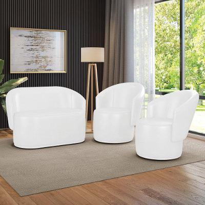 Sofá Namoradeira E 2 Poltronas Orgânica Para Sala Malu Sintético Pu Branco M11 - D'rossi