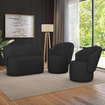 Sofá Namoradeira E 2 Poltronas Orgânica Para Sala Malu Sintético Preto M11 - D'rossi