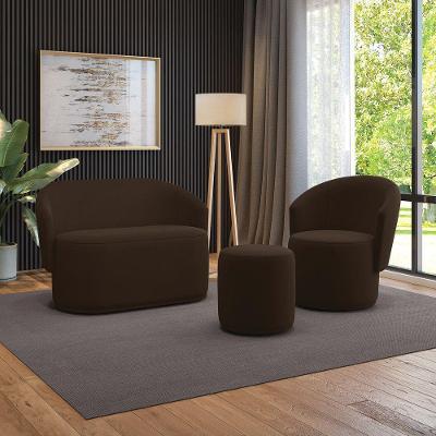 Sofá Namoradeira Com Poltrona E Puff Orgânico Sala Malu Suede M11 - D'rossi Marrom