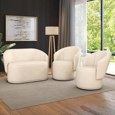 Sofá Namoradeira E 2 Poltronas Orgânica Para Sala Malu Sintético Bege M11 - D'rossi