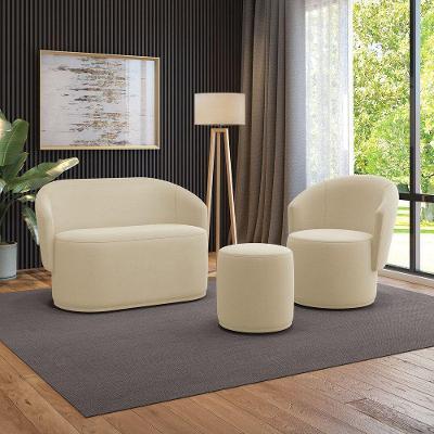 Sofá Namoradeira Com Poltrona E Puff Orgânico Sala Malu Suede M11 - D'rossi Bege