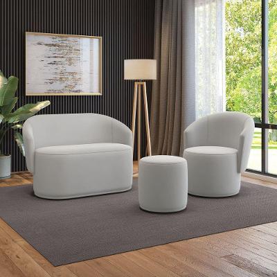 Sofá Namoradeira Com Poltrona E Puff Orgânico Sala Malu Veludo M11 - D'rossi Cinza