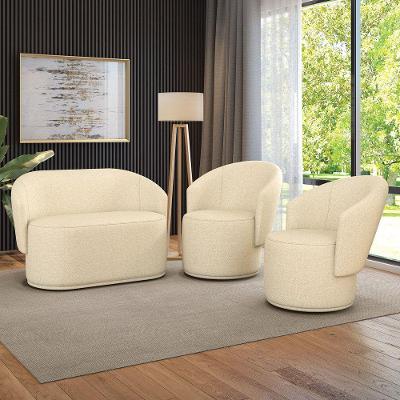 Sofá Namoradeira E 2 Poltronas Orgânica Para Sala Malu Linho Bege M11 - D'rossi