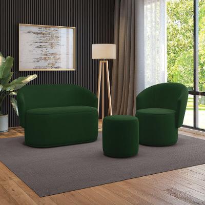 Sofá Namoradeira Com Poltrona E Puff Orgânico Sala Malu Suede Verde M11 - D'rossi