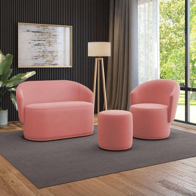 Sofá Namoradeira Com Poltrona E Puff Orgânico Sala Malu Suede M11 - D'rossi Rose