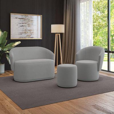 Sofá Namoradeira Com Poltrona E Puff Orgânico Sala Malu Suede Cinza M11 - D'rossi