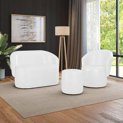 Sofá Namoradeira Com Poltrona E Puff Orgânico Sala Malu Sintético Pu M11 - D'rossi Branco