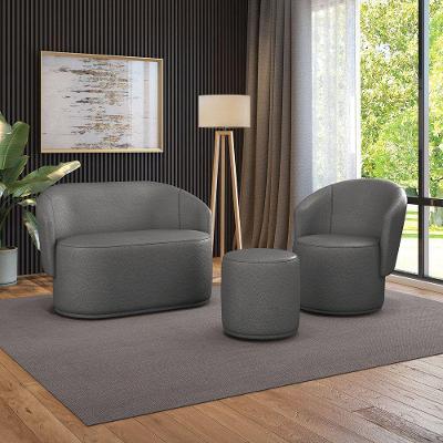 Sofá Namoradeira Com Poltrona E Puff Orgânico Sala Malu Sintético Grafite M11 - D'rossi