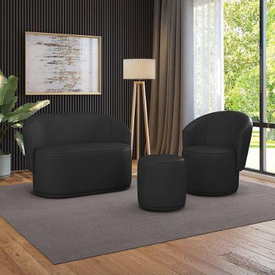 Sofá Namoradeira Com Poltrona E Puff Orgânico Sala Malu Sintético Preto M11 - D'rossi