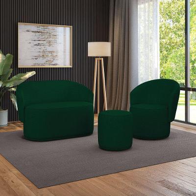 Sofá Namoradeira Com Poltrona E Puff Orgânico Sala Malu Bouclê Verde M11 - D'rossi