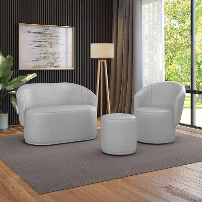 Sofá Namoradeira Com Poltrona E Puff Orgânico Sala Malu Sintético Cinza M11 - D'rossi