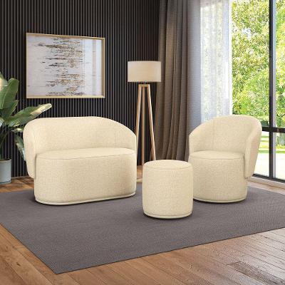 Sofá Namoradeira Com Poltrona E Puff Orgânico Sala Malu Linho Bege M11 - D'rossi