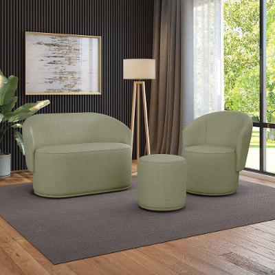 Sofá Namoradeira Com Poltrona E Puff Orgânico Sala Malu Bouclê Pistache M11 - D'rossi