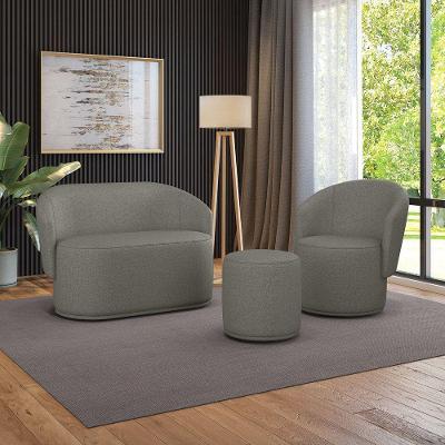 Sofá Namoradeira Com Poltrona E Puff Orgânico Sala Malu Linho Grafite M11 - D'rossi