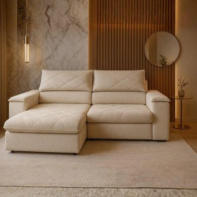 Sofá Konrad Retrátil Reclinável Mônaco 2,10 Metros Bouclê Nature