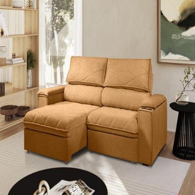 Sofá Konrad Retrátil Reclinável Mônaco 2,10 Metros Bouclê Mostarda Com Preto