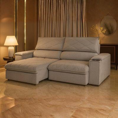 Sofá Konrad Retrátil Reclinável Mônaco 2,10 Metros Bouclê Cinza