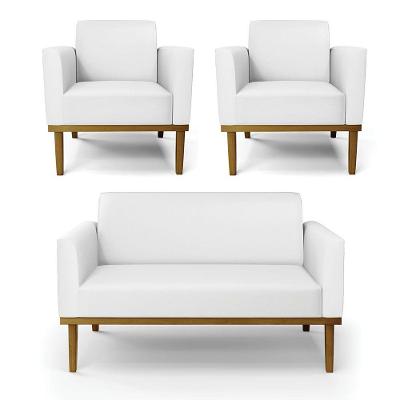 Sofá Namoradeira Com 2 Poltronas Base De Madeira Fixa Castanho Marisa Corino Branco