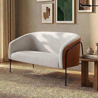 Sofá 2 Lugares Stella Industrial Alta Preta Sintético Pu Nozes Linho D03 - D'rossi Cinza