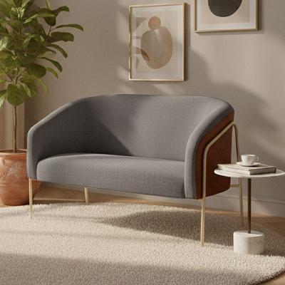 Sofá 2 Lugares Stella Industrial Alta Champanhe Sintético Pu Nozes Linho D03 - D'rossi Grafite