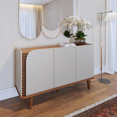 Aparador Buffet Jurere 136cm 3 Portas De Giro - Ssx Multicoisas Cor Off White Matte/freijo