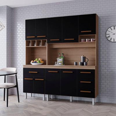 Kit Zínia Com Paneleiro 9 Portas 4 Gavetas Cozinha Mb1 180cm Cor Savana Preto