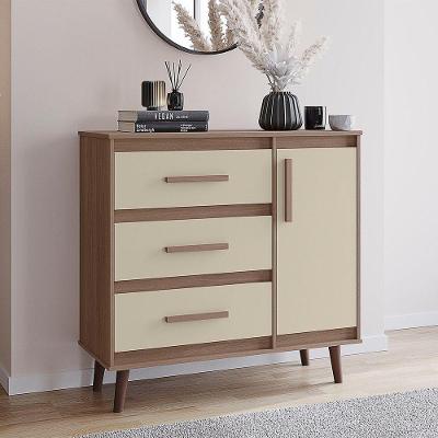 Cômoda Sapateira Trevo 3 Gavetas 1 Porta Mb1 Cor Savana Off White