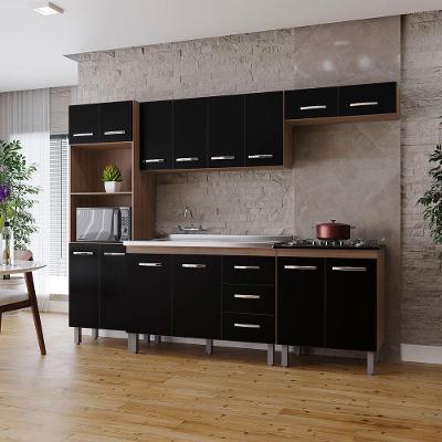 Cozinha íris Completa Com Balcão Rosa E Cooktop 5 Bocas Mb1 300cm Cor Savana Preto