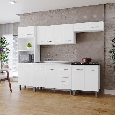 Cozinha íris Completa Com Balcão Rosa E Cooktop 4 Bocas Mb1 300cm Cor Branco Pc