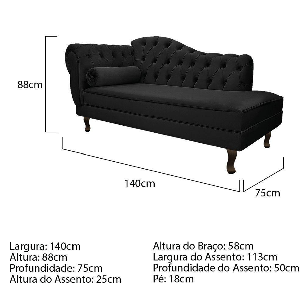 Diva Recamier Diana 140cm Lado Direito Suede Preto - 4