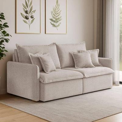 Sofá 4 Lugares 2,40m Retrátil E Reclinável Em Tecido Linho – Malta Lucadi Rústico Areia