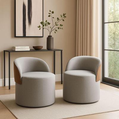 Kit 2 Puff Redondo Orgânico Com Encosto Curvo Confortável Resistente Composé Linho Corino Linho Cinza