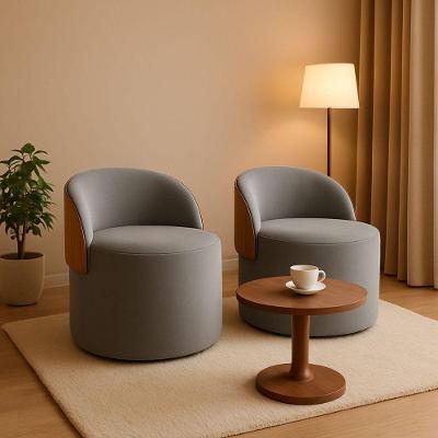 Kit 2 Puff Curvo Com Encosto Redondo Orgânico Sala Confortável Resistente Composé Suede Corino Suede Cinza