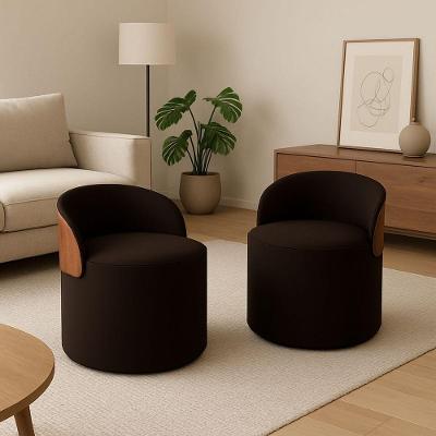 Kit 2 Puff Curvo Com Encosto Redondo Orgânico Sala Confortável Resistente Composé Suede Corino Suede Marrom