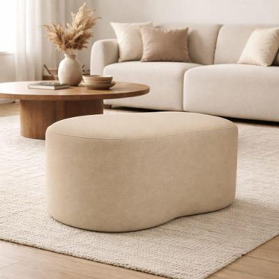 Puff Feijão Curvo Orgânico Redondo Sala Confortável Moderno Suede Bege
