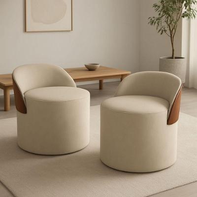 Kit 2 Puff Curvo Com Encosto Redondo Orgânico Sala Confortável Resistente Composé Suede Corino Suede Bege