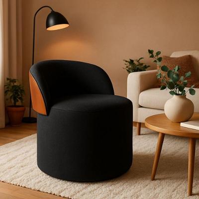 Puff Encosto Corino Redondo Suede Sala Penteadeira Quarto Preto