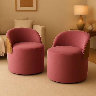 Kit 2 Puff Curvo Com Encosto Redondo Orgânico Sala Confortável Resistente Composé Suede Corino Suede Rose